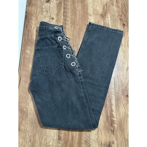 EB Denim Reworked, Straight Leg, Chain Sides Size XXS Black